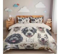Juego de Ropa de Cama con Perro sacando la Lengua,Suave y Resistente Funda Nordica Tema Animal, Incluye1 Funda Nórdica 135x200 cm + 1 Funda Almohada 65x65 cm, con Cremallera, Blanco grisáceo