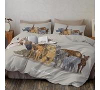 Juego De Ropa De Cama con Rinoceronte Jirafa León, Juego De Funda Nórdica Reversible De Dibujos Animados De Animales Africanos, Transpirable - 1 Funda Edredón 135x200cm Y 1 Fundas de Almohada