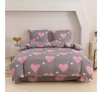 Juego de ropa de cama Cotton Market - Juego de ropa de cama de 3 piezas - Funda nórdica de 155x200 cm y 2 fundas de almohada de 70x80 cm - Corazón rosa (Gris)