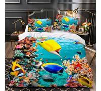 Juego de Ropa de Cama Criaturas Marinas 3 Piezas Peces Tropicales Coral Funda Nórdica para Cama de 90 cm Infantil Suave Microfibra Funda de Edredón 150x200 cm y 2 Fundas de Almohada 50x75 cm n.1112