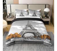 Juego de ropa de cama de 100 % algodón, tamaño doble, moderno estilo francés de París, para niños y niñas, juego de cama con hojas de arce otoñales con 2 fundas de almohada (sin edredón), color marrón