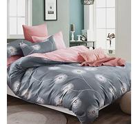 Juego de ropa de cama de 135x200 cm, algodón gris, rosa, diseño de flores, tejido suave de calidad para verano e invierno para niñas, 135x200 cm + 80x80 cm