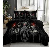 Juego de ropa de cama de 180 x 200 cm, 3 piezas, 1 funda nórdica y 2 fundas de almohada de 80 x 80 cm, diseño de calavera de la muerte, color negro