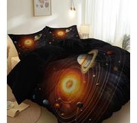 Juego de ropa de cama de 180 x 200 cm, 3 piezas con cremallera, suave y agradable, diseño de planeta, sol, espacio, cósmico, microfibra, funda nórdica para niños, color naranja y azul