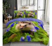 Juego de Ropa de Cama de 2 Piezas Lindo Animales Erizo Floral Verde Juego de Funda Nordica 135 x 200 cm y 1 x Fundas de Almohada de 50x75 para Ropa de Cama Infantil Niño Chico Niña