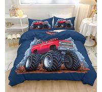 Juego de ropa de cama de 200 x 200 cm, funda de edredón de microfibra suave, estampado de camión monstruo americano, ruedas grandes, para niños y niños
