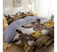Juego de ropa de cama de 260 x 220 cm, funda de edredón con estampado marrón y gris para habitación de bebé, diseño de burro de animales, decoración de dormitorio, reversible, transpirable, con cierre