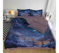 Juego de Ropa de Cama de 3 Piezas, 240x220cm Fundas Edredón Hermoso Cielo Nocturno Suave Transpirable Funda Nórdica Nebulosa De Fantasía Reversible con 2 Funda de Almohada, Azul Oscuro