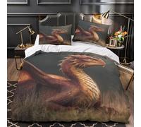 Juego De Ropa De Cama De 3 Piezas,A Beautiful Dragón Lying on The Grass 3D Impresión Microfibra Funda Nórdica Y Fundas De Almohada para Adolescentes Niño Niña Super King(260x220cm)