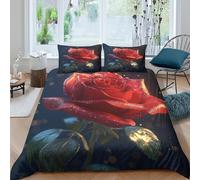 Juego De Ropa De Cama De 3 Piezas,Beautiful Red Rosas 3D Impresión Magnífico y Brillante Microfibra Funda Nórdica Y Fundas De Almohada para Adolescentes Niño Niña Double（200x200cm）
