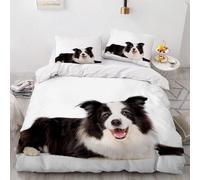 Juego de Ropa de Cama de 3 Piezas Border Collie Funda Nórdica Cama 90 cm Infantil Microfibra Animales Adorables Funda de Edredón 135x200 cm Blanca y 2 Fundas de Almohada 50x75 cm H-1316
