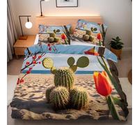 Juego de Ropa de Cama de 3 Piezas, Cactus Desierto Microfibra Juego de Funda Edredon 240x260 cm y 2 Fundas de Almohada 50x75 cm, Plantas Tropicales Microfibra cepillada Suav