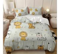 Juego de Ropa de Cama de 3 Piezas Cama 135 cm, LeóN de Dibujos Animados Y Cebra Juego de Cama Doble de Microfibra Suave, Gris Funda de EdredóN para Adultos y Niños 220x220 cm