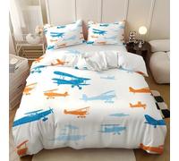 Juego de Ropa de Cama de 3 Piezas Cama 180 cm, ImpresióN Sencilla de AvióN Juego de Cama Doble de Microfibra Suave, Blanco Funda de EdredóN para Adultos y Niños 260x240 cm