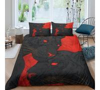 Juego De Ropa De Cama De 3 Piezas,Close-up of The Heads of Two Black Panthers with Red Eyes 3D Impresión Microfibra Funda Nórdica Y Fundas De Almohada para Adolescentes Niño Niña King（220x240cm）