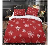 Juego de Ropa de Cama de 3 Piezas Copos de Nieve Navideños Funda Nórdica Cama 135 y 150 cm Microfibra Geometría Funda de Edredón 220x240 cm Rojo y 2 Fundas de Almohada 50x75 cm H-1460