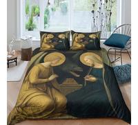 Juego De Ropa De Cama De 3 Piezas,El Diablo y la Virgen María 3D Impresión Microfibra Funda Nórdica Y Fundas De Almohada para Adolescentes Niño Niña Double（200x200cm）