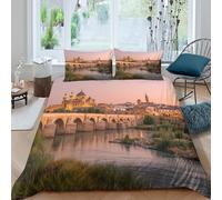 Juego De Ropa De Cama De 3 Piezas,El Puente Romano y la Mezquita de Córdoba al Atardecer 3D Impresión Microfibra Funda Nórdica Y Fundas De Almohada para Adolescentes Niño Niña King（220x240cm）