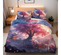 Juego de Ropa de Cama de 3 Piezas, Flores De Cerezo árboles Grandes Microfibra Juego de Funda Edredon 220x240 cm y 2 Fundas de Almohada 50x75 cm, Sueño Arquitectura Microfibra cepillada Suav