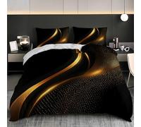 Juego de Ropa de Cama de 3 Piezas Funda Nordica 135x200 cm Arte Lineal Degradado Microfibra Suave Transpirable Negro y Dorado Juego de Funda Nórdica con Cremallera para Niños y Adultos - Cama 80/90