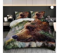 Juego de Ropa de Cama de 3 Piezas Funda Nordica 150x220 cm PatróN de Oso Pardo del Bosque Microfibra Suave Transpirable MarróN Juego de Funda Nórdica con Cremallera para Niños y Adultos - Cama 90