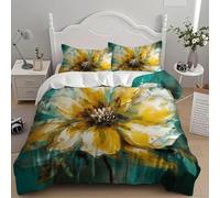 Juego de Ropa de Cama de 3 Piezas Funda Nordica 150x220 cm Pintura Al óLeo Flores Microfibra Suave Transpirable Pintura Abstracta Juego de Funda Nórdica con Cremallera para Niños y Adultos - Cama 90