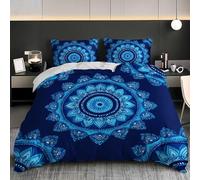 Juego de Ropa de Cama de 3 Piezas Funda Nordica 220x220 cm Estampado Floral de Mandala Microfibra Suave Transpirable Marina de Guerra Juego de Funda Nórdica para Niños y Adultos - Cama 135