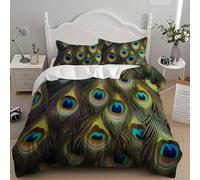 Juego de Ropa de Cama de 3 Piezas Funda Nordica 240x220 cm Animales Pavo Real Plumas Textura Microfibra Suave Transpirable Verde Oscuro Juego de Funda Nórdica para Niños y Adultos - Cama 150