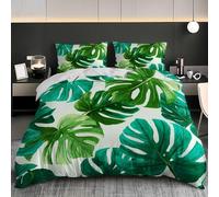 Juego de Ropa de Cama de 3 Piezas Funda Nordica 260x240 cm ImpresióN BotáNica de Hojas de Monstera Microfibra Suave Transpirable Verde Juego de Funda Nórdica para Niños y Adultos - Cama 180