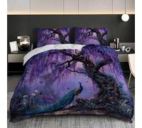 Juego de Ropa de Cama de 3 Piezas Funda Nordica 260x240 cm PúRpura Microfibra Suave Transpirable FantasíA áRbol Gigante Pavo Real Juego de Funda Nórdica con Cremallera para Niños y Adultos - Cama 180