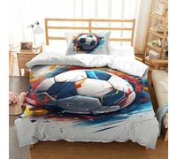 Juego De Ropa De Cama De 3 Piezas Juvenil Fútbol 3D Juegos De Fundas Nórdica con Cremallera para Funda Nórdica + Funda De Almohada Single（135x200cm）