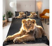 Juego de Ropa de Cama de 3 Piezas, León Microfibra Juego de Funda Edredon 135x200 cm y 2 Fundas de Almohada 50x75 cm, Animales Salvajes Microfibra cepillada Suav