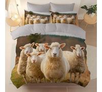 Juego de Ropa de Cama de 3 Piezas, Microfibra Suave Campo Pradera Cordero Estampada Gris Claro Fundas de edredón con Cierre de Cremallera, para Adultos y Adolescentes, 260 x 240 cm