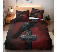 Juego de Ropa de Cama de 3 Piezas,Microfibra Suave Transpirable Cuervo Mitología Nórdica Retro Tótem Juego de Fundas Edredón con 1 Funda Nórdica 240x260cm+2 Funda de Almohada 50x75cm