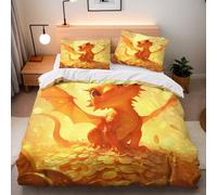 Juego de Ropa de Cama de 3 Piezas,Microfibra Suave Transpirable Lindo Pterosaurio Monedas De Oro Dragón Juego de Fundas Edredón con 1 Funda Nórdica 240x260cm+2 Funda de Almohada 50x75cm