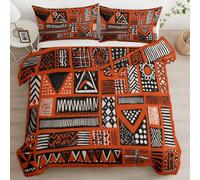 Juego de Ropa de Cama de 3 Piezas Patrón Tribal De Rayas De Triángulos Geométricos Rojo Juego de Funda Nordica 200 x 200 cm y 2 x Fundas de Almohada de 50x75 para Ropa de Cama Infantil Niño Chico Niña