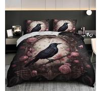 Juego de Ropa de Cama de 3 Piezas Ropa de Cama de 135x200 cm Cama 80/90cm Rosa Cuervo RomáNtica Funda nórdica Fibras de Poliéster Suave Transpirable Rosa para Adultos Adolescentes