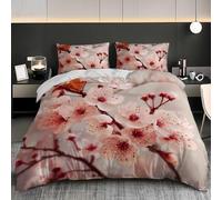 Juego de Ropa de Cama de 3 Piezas Ropa de Cama de 150x220 cm Cama 90cm Tema RomáNtico De Sakura Funda nórdica Fibras de Poliéster Suave Transpirable Rosa para Adultos Adolescentes