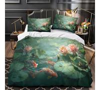 Juego De Ropa De Cama De 3 Piezas,Tranquil Lotus Pond 3D Impresión Koi Blooming Lotus Frogs Microfibra Funda Nórdica Y Fundas De Almohada para Adolescentes Niño Niña Super King(260x220cm)