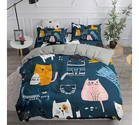 Juego de Ropa de Cama de 3 Piezas, Treer 3D Gato Impresión Microfibra Juego de Fundas de Edredón Incluye Funda Nórdica y Funda de Almohada (Azul Marino,220x240cm)