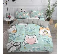 Juego de Ropa de Cama de 3 Piezas, Treer 3D Gato Impresión Microfibra Juego de Fundas de Edredón Incluye Funda Nórdica y Funda de Almohada (Verde,220x240cm)