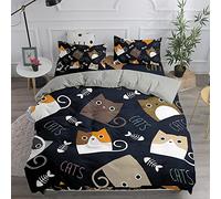 Juego de Ropa de Cama de 3 Piezas, Treer 3D Gato Impresión Microfibra Juego de Fundas de Edredón Incluye Funda Nórdica y Funda de Almohada (Negro,220x240cm)
