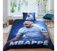 Juego De Ropa De Cama De, 3D Mbappé Impresión Microfibra Juego De Fundas De Edredón Incluye Funda Nórdica Y Funda De Almohada Single(135x200cm)