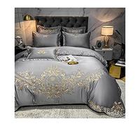 Juego de Ropa de Cama de 4 Piezas Lujoso Puro algodón Bordado Juego de Funda edredón Sábanas Conjunto 1 Funda edredón +1 Funda Almohada +1 Sábana Bajera (Color : Silver B, Size : 180x200+22 cm)