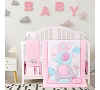 Juego de ropa de cama de 4 piezas para cuna de bebé, diseño de elefante, color rosa