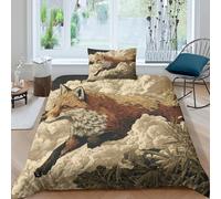 Juego De Ropa De Cama De A Red Fox Runs in The Mist of A Bamboo Forest Impresión 3D,Funda Nórdica 3 Piezas,con Cremallera Microfibra para Niñas Y Niños Single（135x200cm）