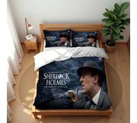 Juego De Ropa De Cama De Algodón Sherlock Holmes con Cremallera Transpirable Suave Y Lujoso Funda Nórdica + 2 Fundas De Almohada 50 X 75 Cm (SH 06,150x200cm-Cama 90)
