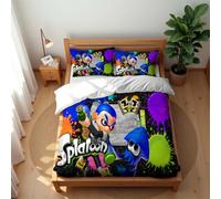 Juego De Ropa De Cama De Algodón Splatoon con Cremallera Transpirable Suave Y Lujoso Funda Nórdica + 2 Fundas De Almohada 50 X 75 Cm para Todas Las Estaciones (SP 03,150x200cm-Cama 90)