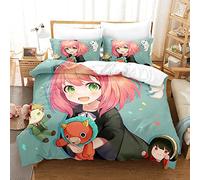 Juego De Ropa De Cama De Algodón Spy×Family con Cremallera, Transpirable, Suave Y Lujosa Funda Nórdica + 2 Fundas De Almohada para Todas Las Estaciones ((150x200cm)-Cama de 90,Anya 06)