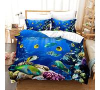 Juego de Ropa de Cama de Animales Marinos 3D, delfín, pez Tropical, Coral, Funda nórdica Vida Marina, Funda nórdica Mundo Submarino Azul para niños(C, 200 x 200 cm)